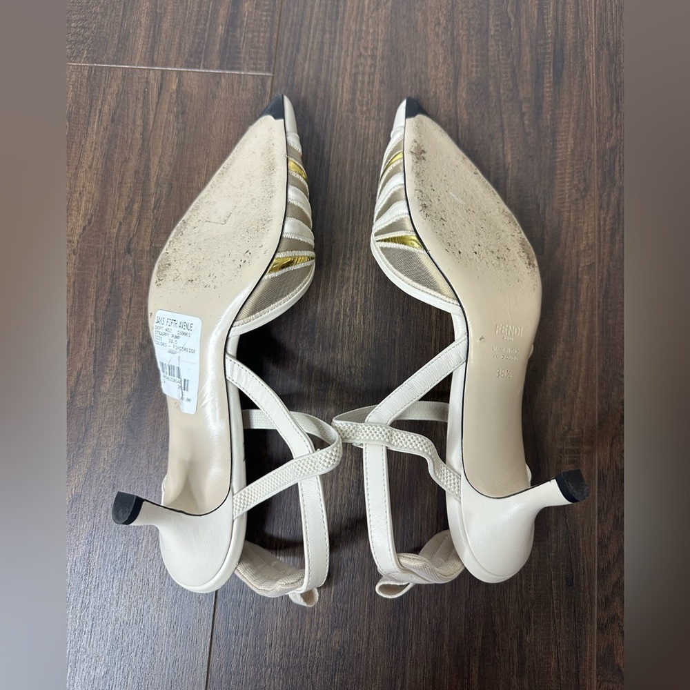 Fendi Leather And Mesh High-heeled Slingbacks In Blanc - Picture 11 of 15